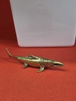 Deko Fisch Figur Messing massiv goldfarben 