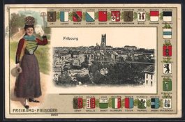 Fribourg, Stadtansicht im Wappen-Passepa