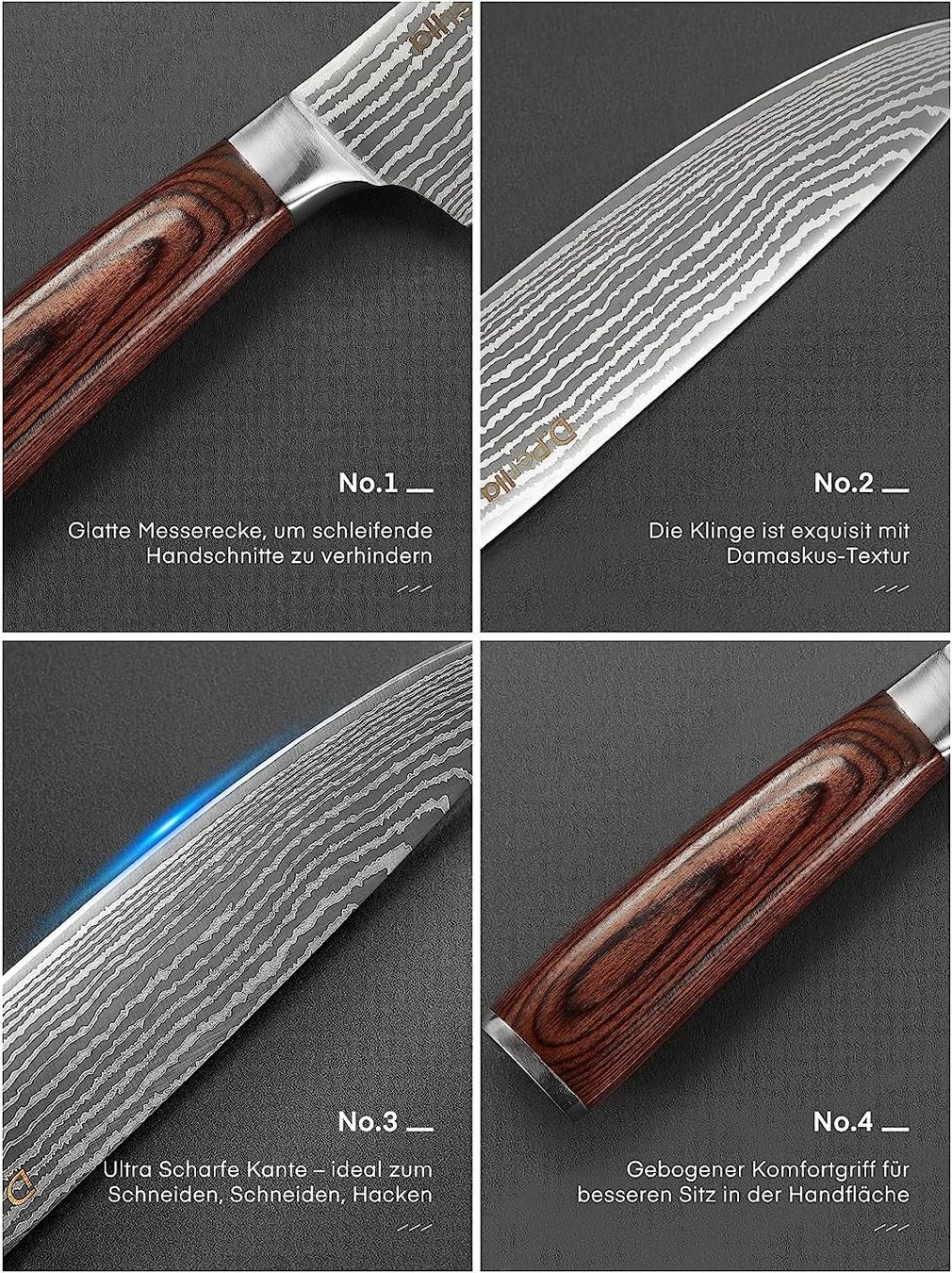 Coltelli da cucina: Professionelles Küchenmesser mit Texturmuster, 20cm – Nuovo e nell'imballaggio originale da Oberentfelden venduto da abz_l7vm 4
