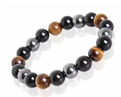 Armband, Tigerauge, schwarzer Obsidian/Onix, Hämatit