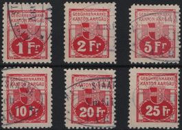 1 - 25 Fr. Fiskalmarken vom Kanton AARGAU