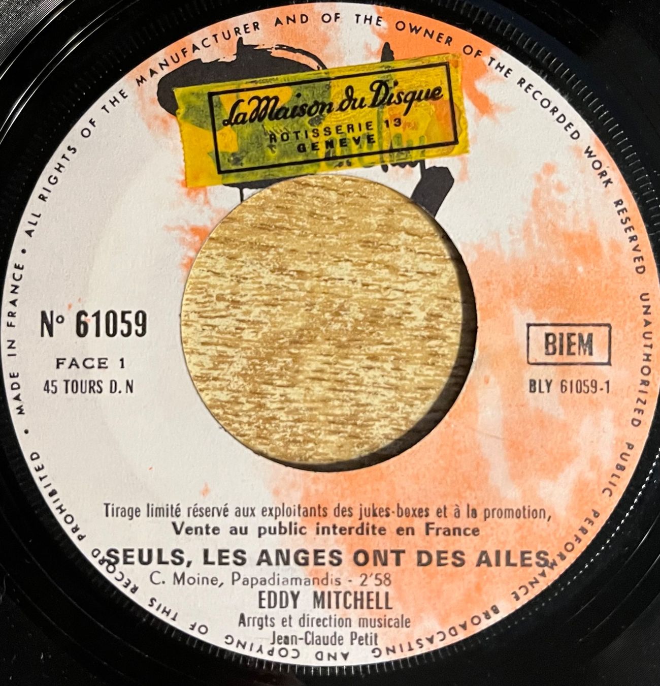 Dischi in vinile: EDDY MITCHELL - SEULS LES ANGES ONT DES AILES / OTIS – Usato da Bussigny venduto da vinyl-pas-cher 2