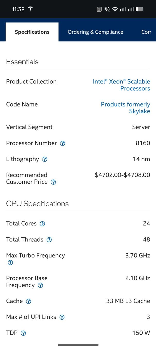Intel Componenti elettronici: Intel Xeon Platinum 8160 (24C/48T) – Usato da Unterterzen venduto da x0x 1