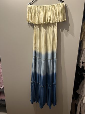 Langes Kleid schulterfrei Farbverlauf Blau Gelb Grösse S