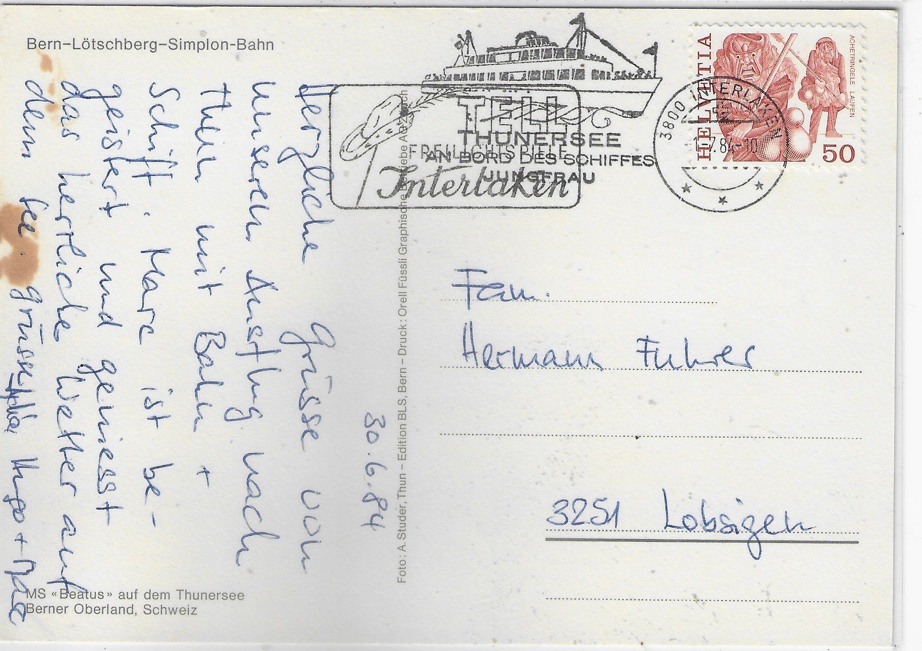 Cartoline postali: MS "Beatus" auf dem Thunersee – Usato da Ettingen venduto da Kartenplanet 1