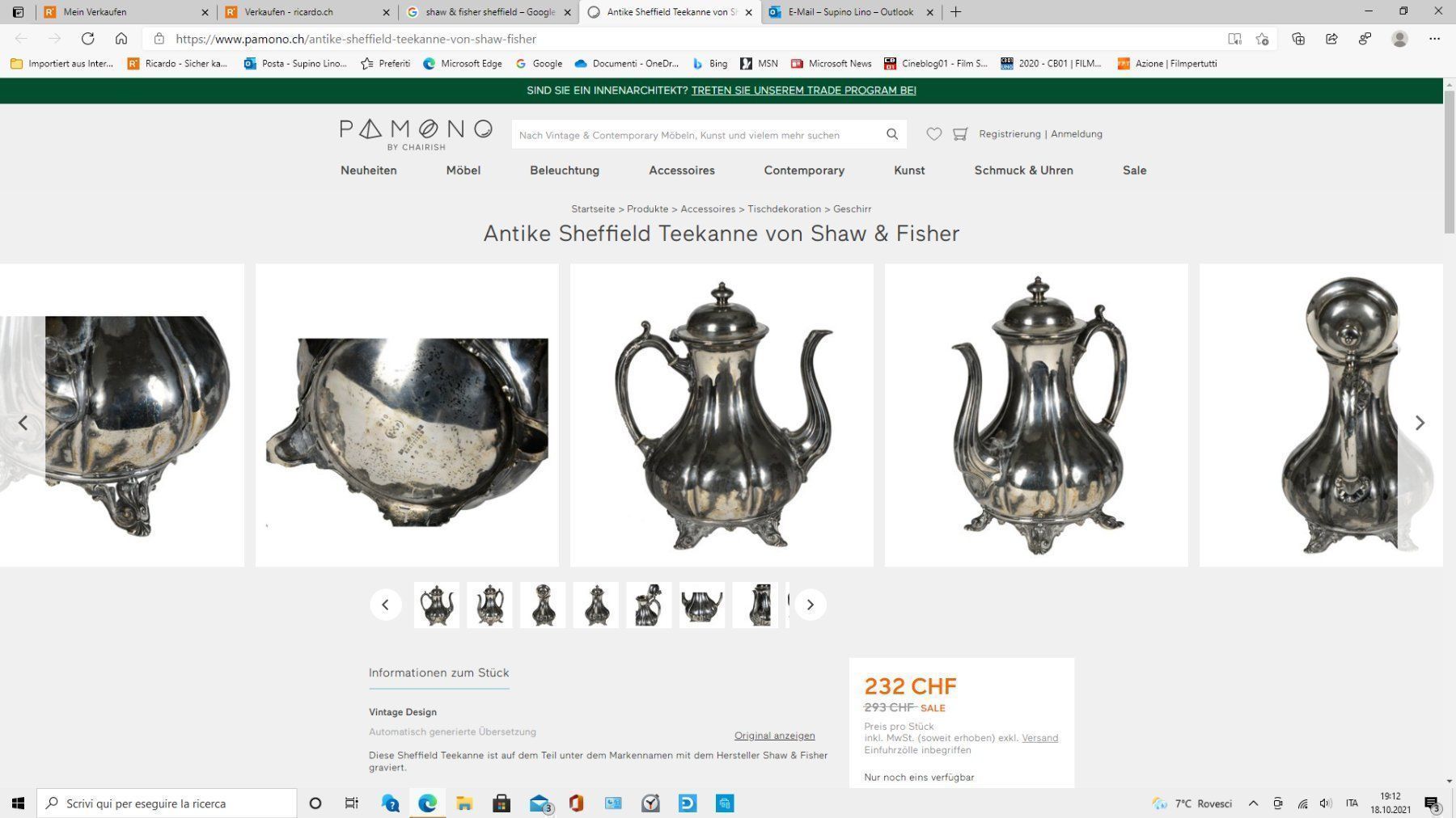 Teiere: Antike Shaw & Fisher Design Kaffe&Tee 1860er – Usato da Emmenbrücke venduto da Ulisse-22 9