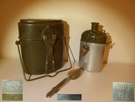 Swiss Armee antike 1940/41 Gamelle Feldflasche und Besteck