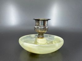 Schöner Kerzenständer 800 Silber & Steinschale
