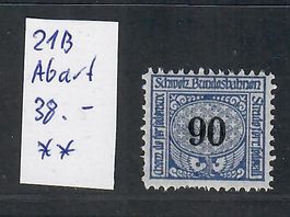 1919: Eisenbahnmarke SBK. Nr.21B Abart Ziffer Abklatsch ist