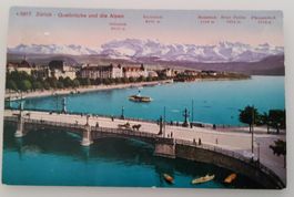Ansichtskarte Zürich Quaibrücke und die Alpen, gest. 1913