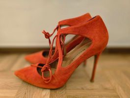Escarpins en daim oranges avec lacets, Taille 39