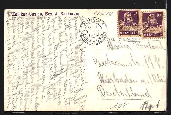Cartes postales: AK Zollikon, Casino, 1934 – D'occasion à Berlin par bartko-reher 1