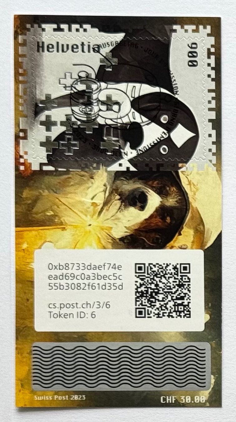 Tampons: Swiss Crypto Stamp 3.0 ID6 Milo mit Ersttagsstempel – Neuf (Voir description) à Baar par ricjon