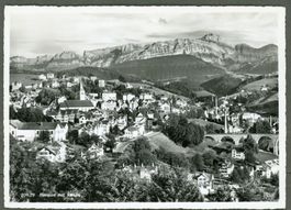 AK sw Herisau AR mit Säntis schön ausgeleuchtet ≈ 1957