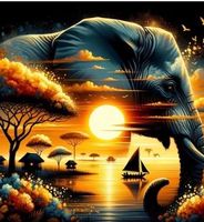 Diamond Painting: Meer im Mondschein und Elefant 30x40cm