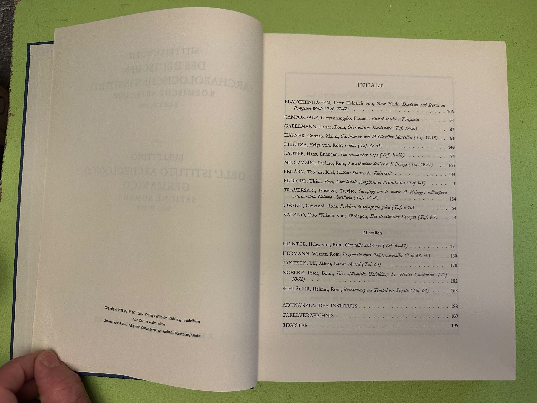 Libri: Römische Mitteilungen Band 75, 1968 – Usato da Zürich venduto da allp 2