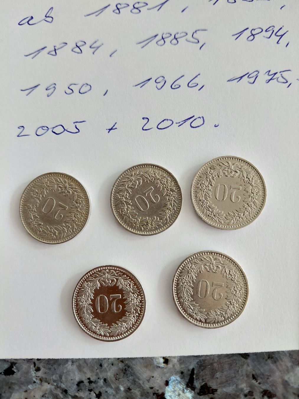 Alle Münzen: 10x 20 Rappen ab 1881  – Gebraucht aus Bonaduz von topolino052 5