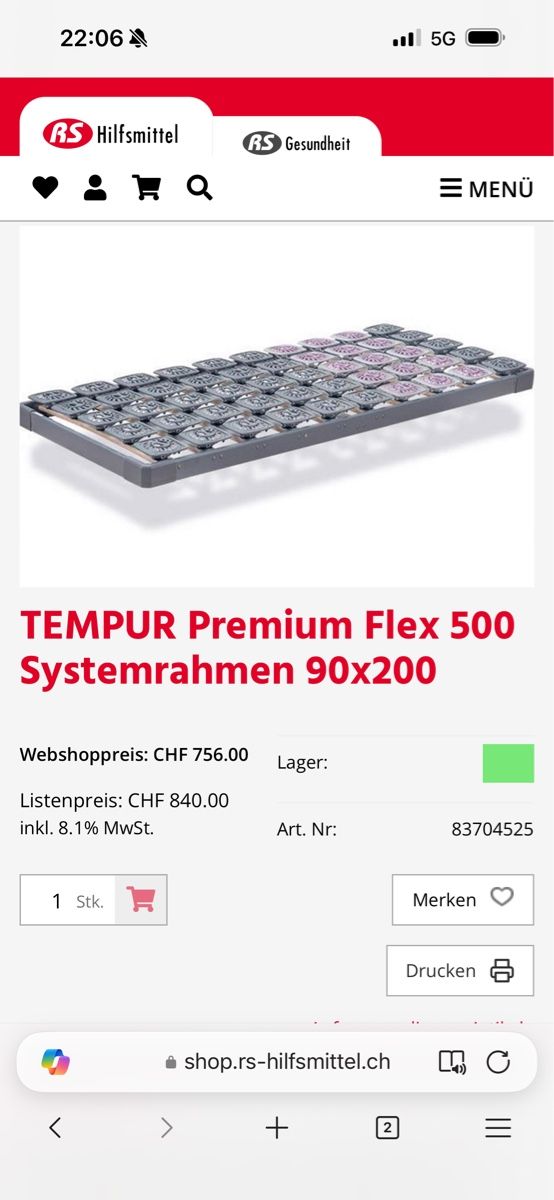 Tempur Reti a doghe: TEMPUR Premium Flex 500 Systemrahmen 90x200 – Usato da Spiez venduto da khm1 1