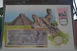 Banknotenbrie mit Münze aus Mexico