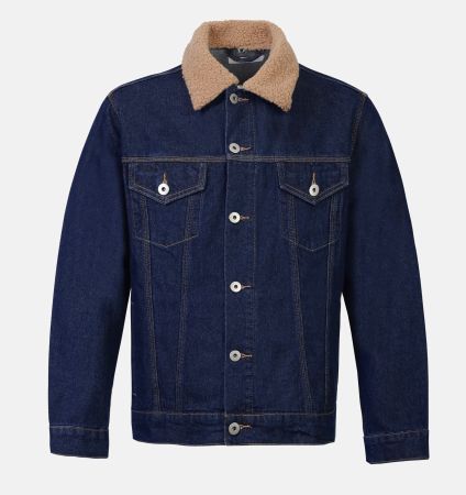 Pier One BORG COLLAR - Jeansjacke - deep blue
