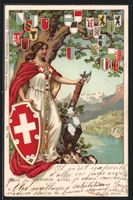 Litho Schweiz, Helvetia mit Schild, Kant