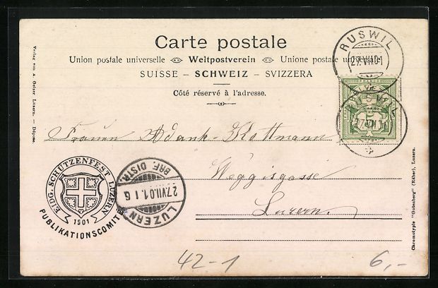 Cartoline postali: Luzern, Eidgenössisches Schützenfest 1 – Usato da Berlin venduto da bartko-reher 1