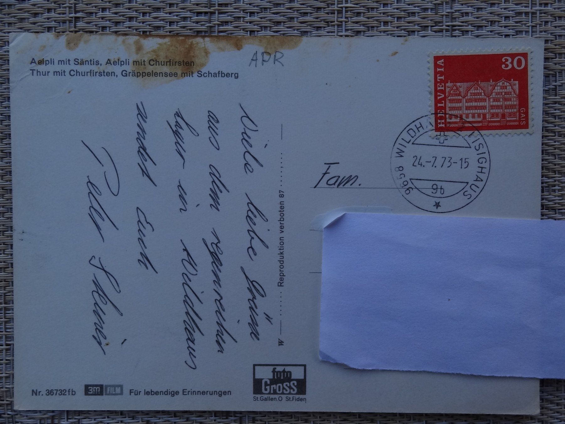 Ansichtskarten: Gruss vom Obertoggenburg - 1973 – Gebraucht aus St Léonard von Riglin 1