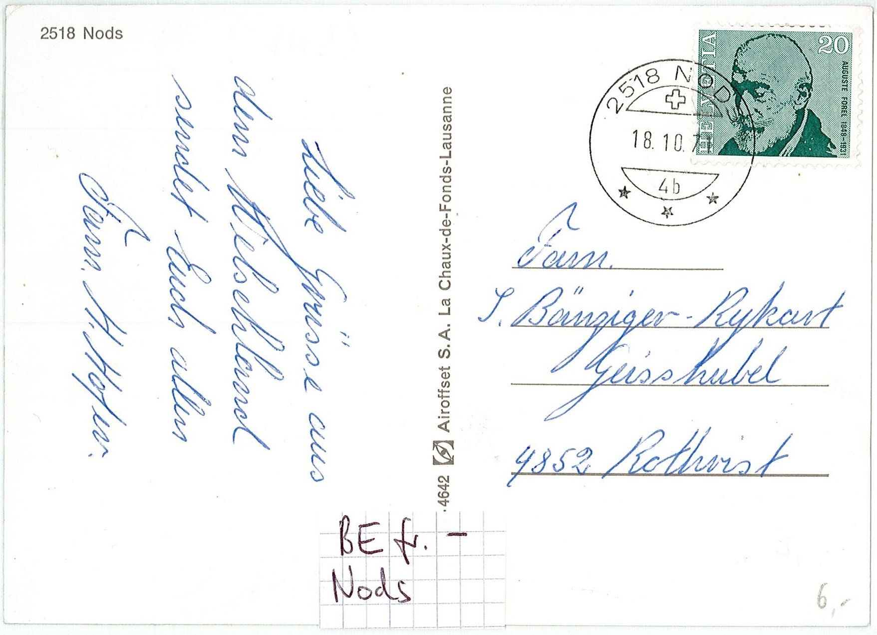 Cartoline postali: BE 271 NODS 1971 o NODS GF – Usato da Fribourg venduto da philafri 1