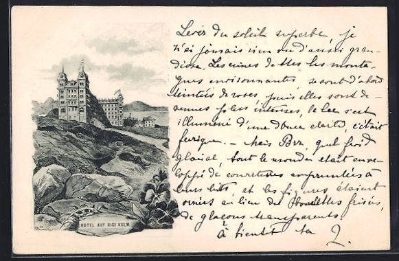 Cartoline postali: Litho Rigi Kulm, Panorama mit Hotel – Usato da Berlin venduto da bartko-reher