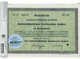Gutschein 20 Reichsmark 1934 VZ++Serie 42-F Nr.0766