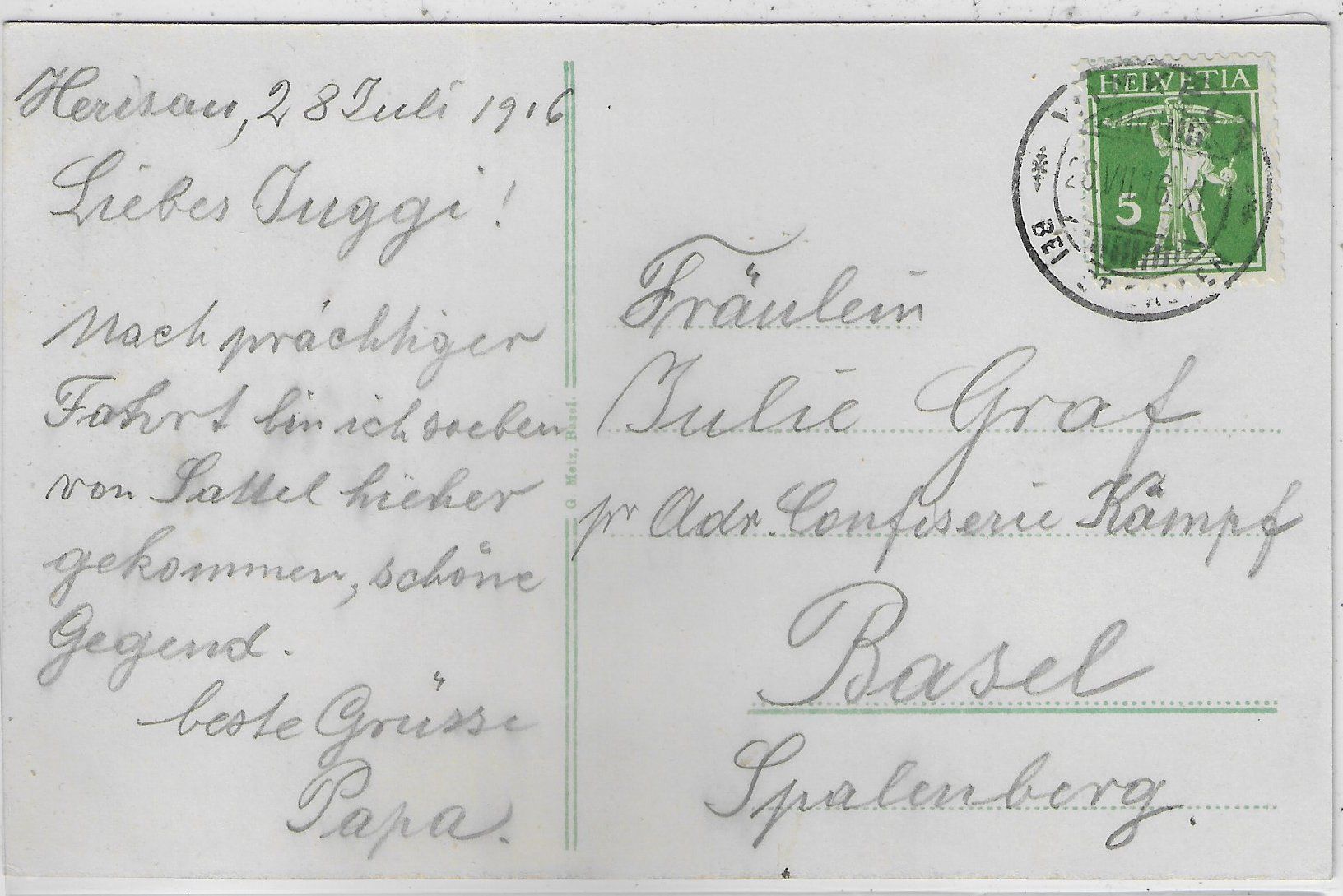 Cartoline postali: Herisau - Realschule, Post, Gemeindehaus - Litho – Usato da Ettingen venduto da Kartenplanet 1