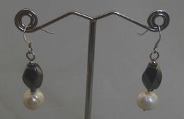 Ohr Hänger  925 Silber mit Hämatit Stein und echten Perlen