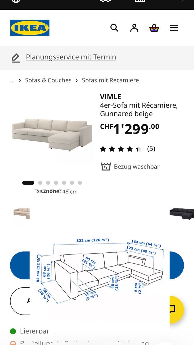 Ikea Sofas: Ikea Sofa Vimle mit Recamiere inkl wechselbezug – Gebraucht aus Oberrüti von Jes_seei 1