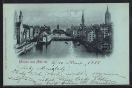Mondschein-AK Zürich, Brückenpanorama 