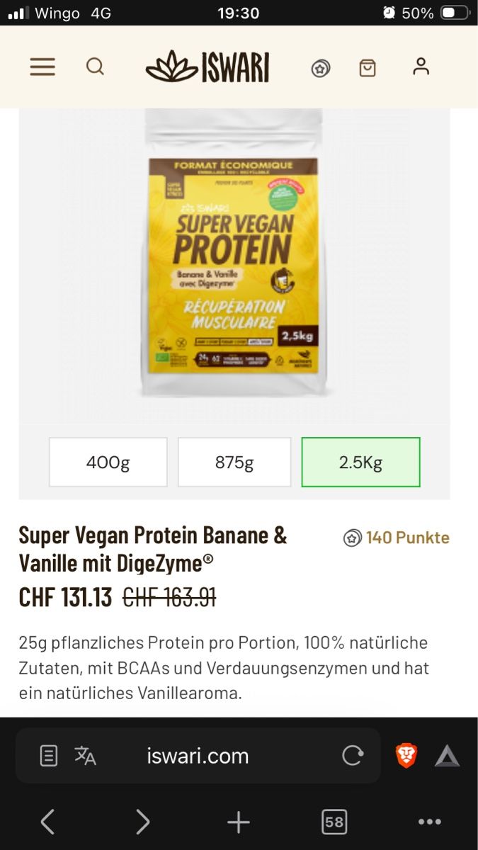 Aliments & Spécialités: ISWARI Super Vegan Protein Banane Vanille – D'occasion à Brenzikofen par Martha_V 1