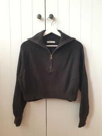 Strickpullover mit Reissverschluss Half-Zip grau S/M
