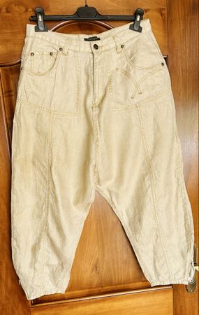 Roberto Cavalli Hose Leinen beige Gold Grösse 30 guter Zusta