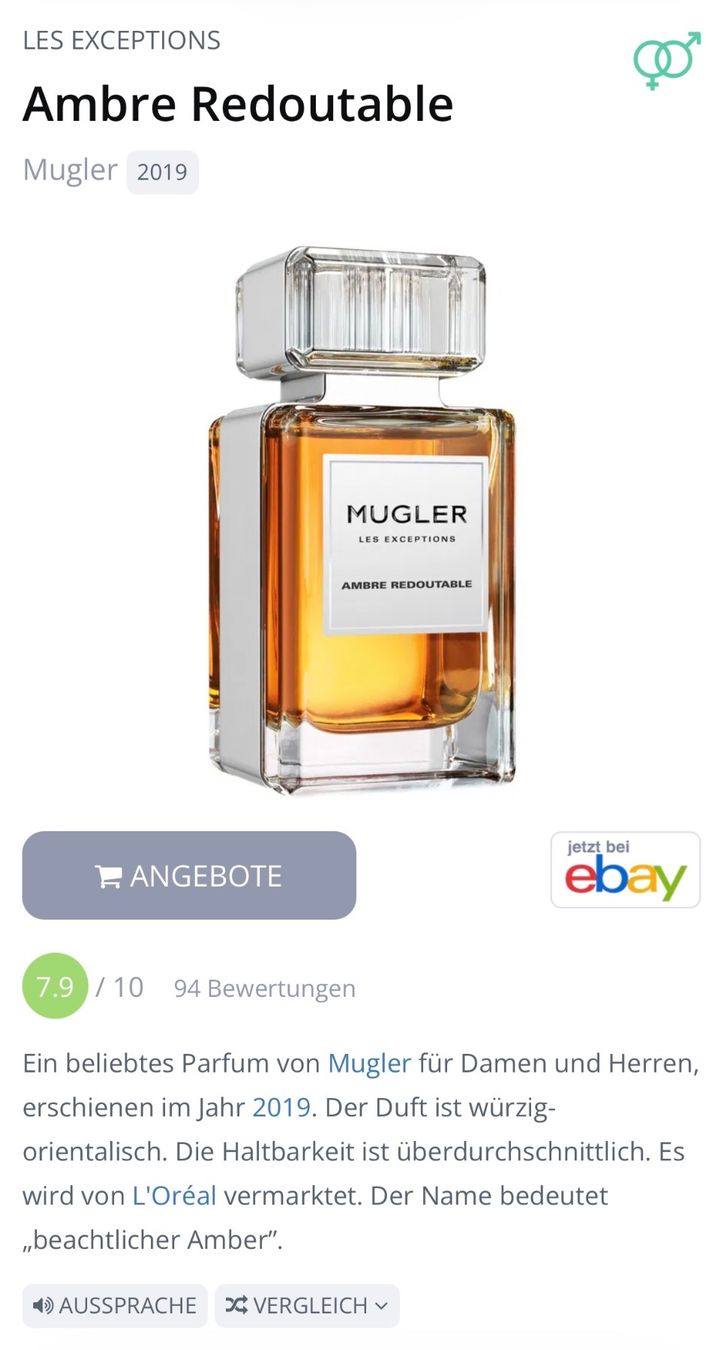 Mugler Parfum & Eau de Toilette: Mugler MUGLER LES EXCEPTIONS AMBRE REDOUTABLE EDP  2ML – Gebraucht aus Zürich von deruja 5