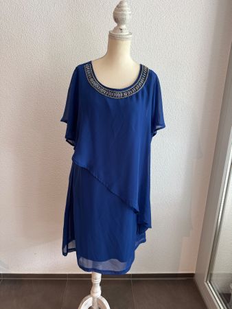 Sommerliches, blaues Kleid mit Schmuck-Ausschnitt, Grösse 42