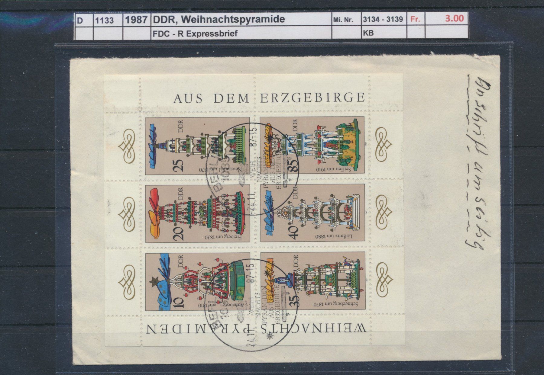 Alle Briefmarken: 1987 DDR, Weihnachtspyramide, FDC – Gebraucht aus Winterthur von Zupogeru