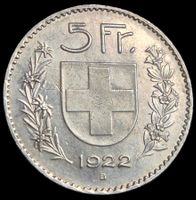 Top Silber 5 Franken 1922 Vorz+ Schweiz Sammelstück ab 1.-