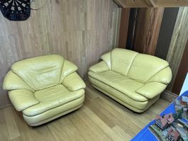 Ledersofa 2-Sitzer und 1-Sitzer hellgelb