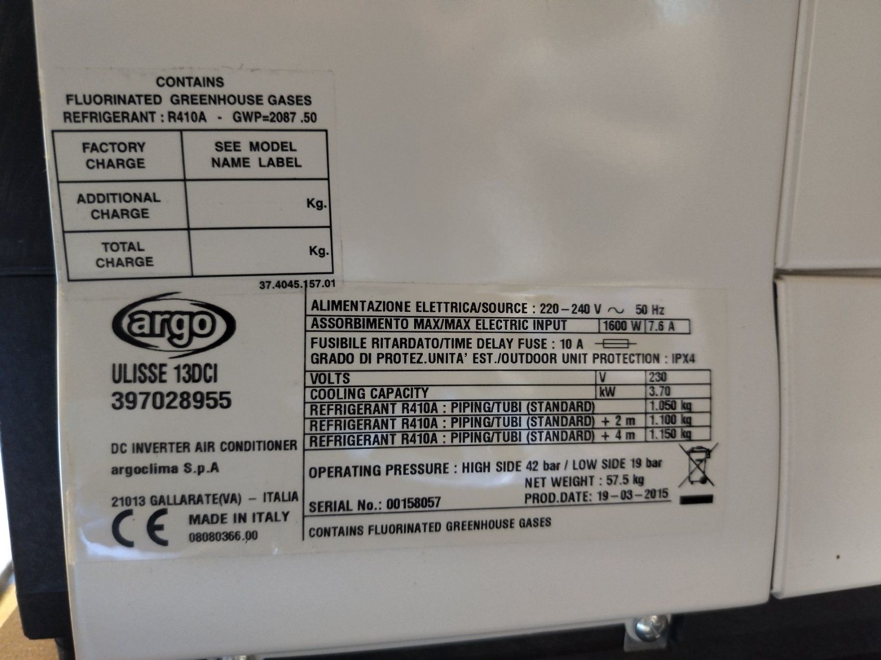 Klimageräte: Mobile Split Klimaanlage argo Ulisse 13 DCI Klima – Gebraucht aus Hünikon von mrotta 3