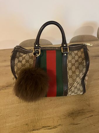 Gucci GG Canvas Boston Bag – Vintage – mit Webstreifen