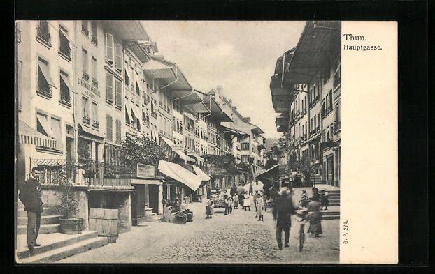 Cartoline postali: AK Thun, Hauptgasse mit Einwohnern, 1907 – Usato da Berlin venduto da bartko-reher