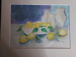 Original Aquarell "Zitronen" im Rahmen, Top Zustand!