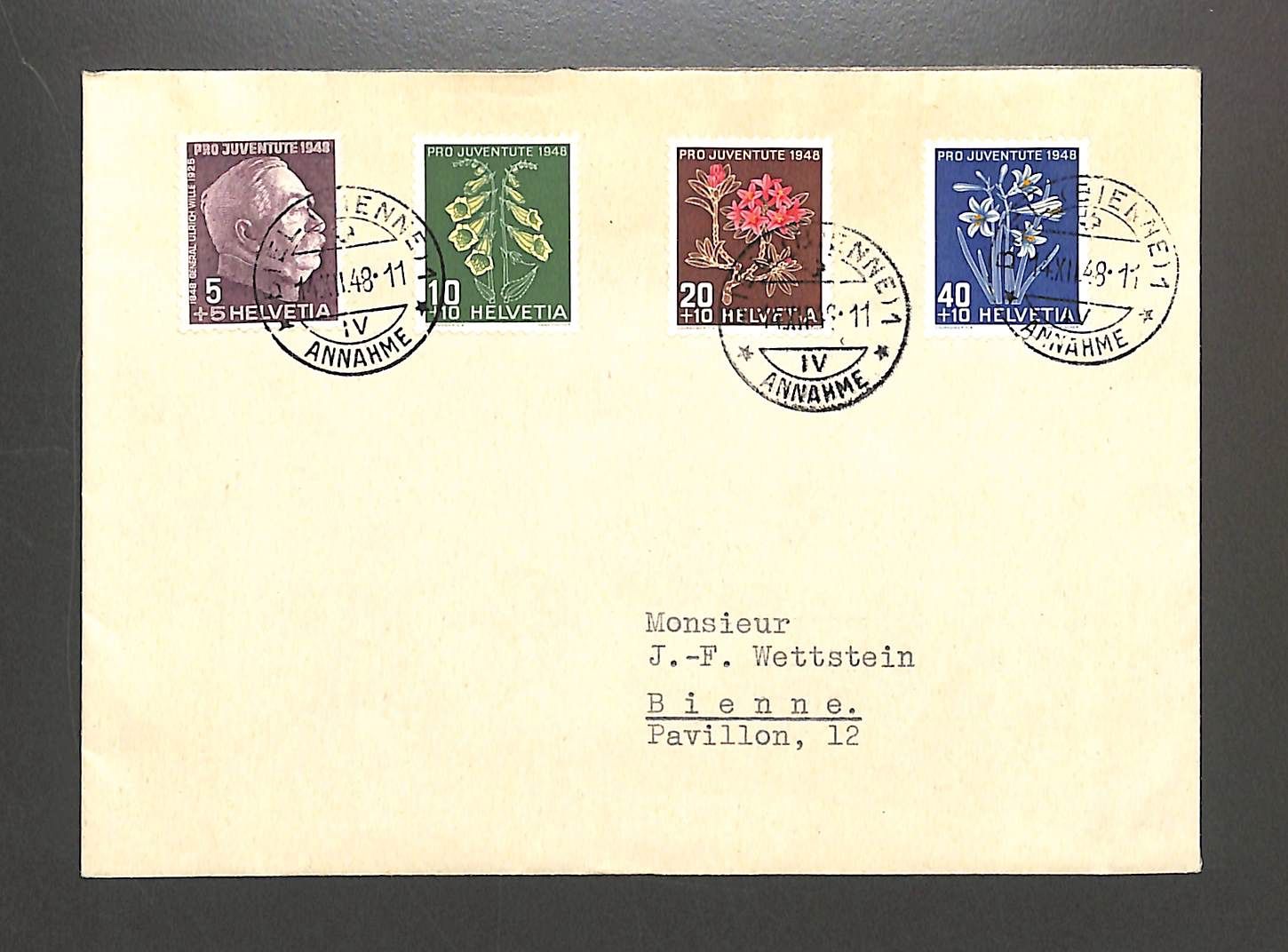 Tutti i francobolli: 1948 Satzbrief Pro Juventute BIEL / BIENNE – Usato da Zürich venduto da Nobs1