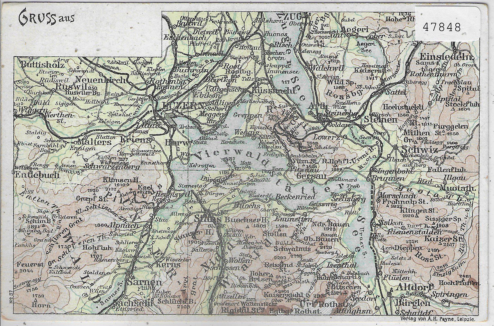 Cartoline postali: Gruss vom Vierwaldstättersee - Landkarte map – Usato da Ettingen venduto da Kartenplanet