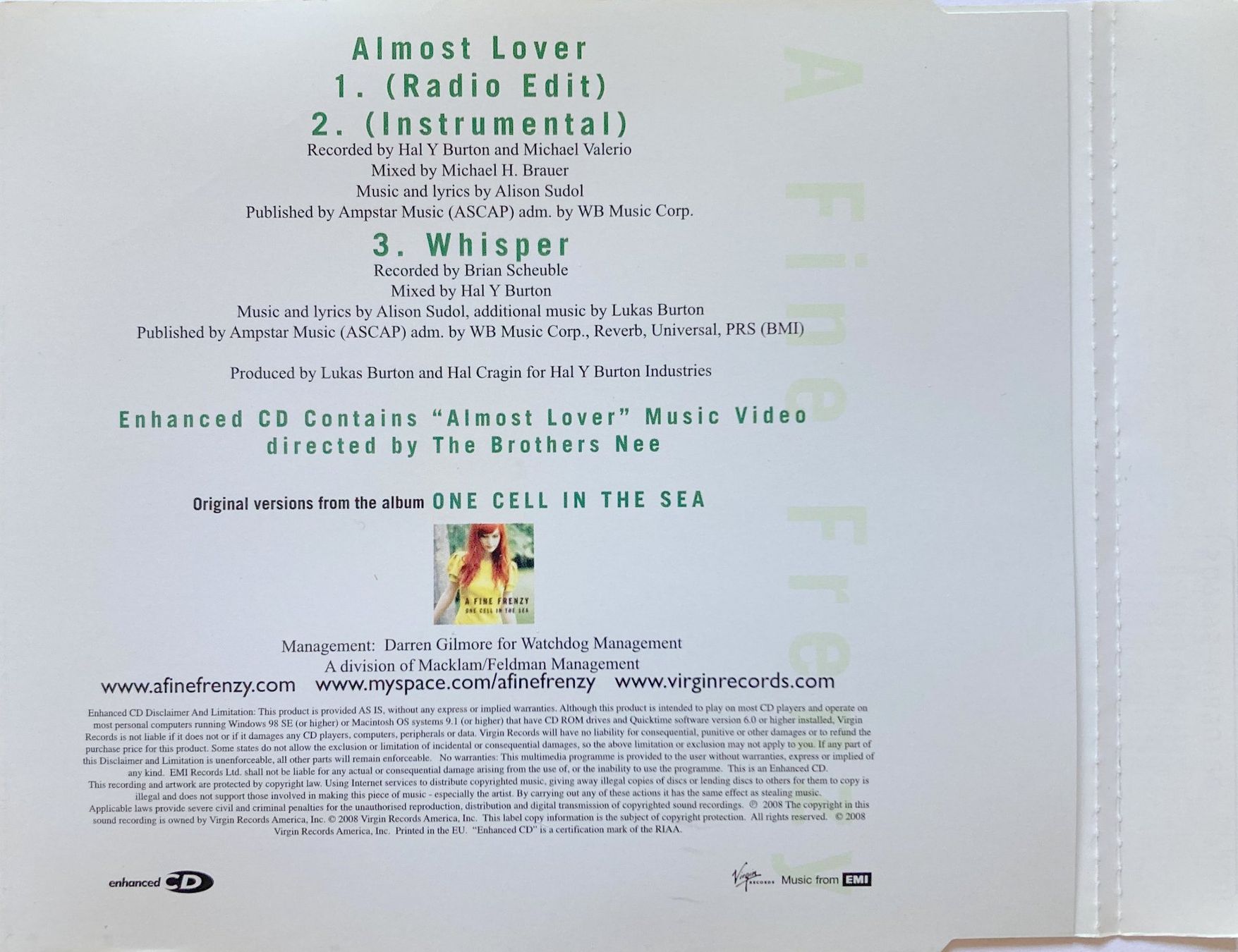 CD: A FINE FRENZY - ALMOST LOVER – Usato da Bottens venduto da hotter-than-hell 1