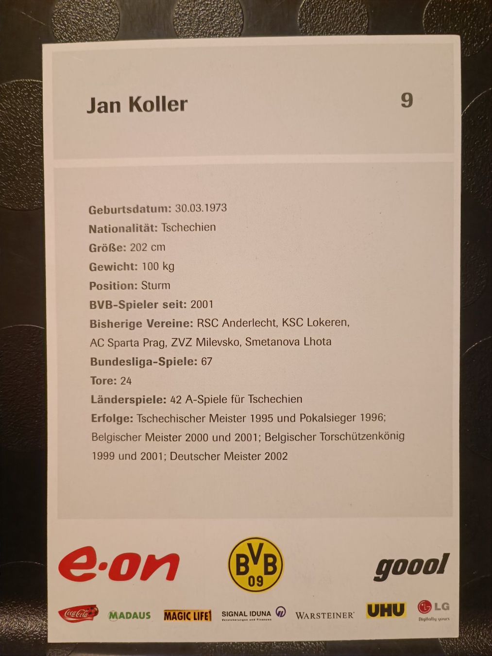 Autogramme: Jan Koller - Handsignierte BVB Autogrammkarte – Gebraucht aus Menziken von Artographs 1